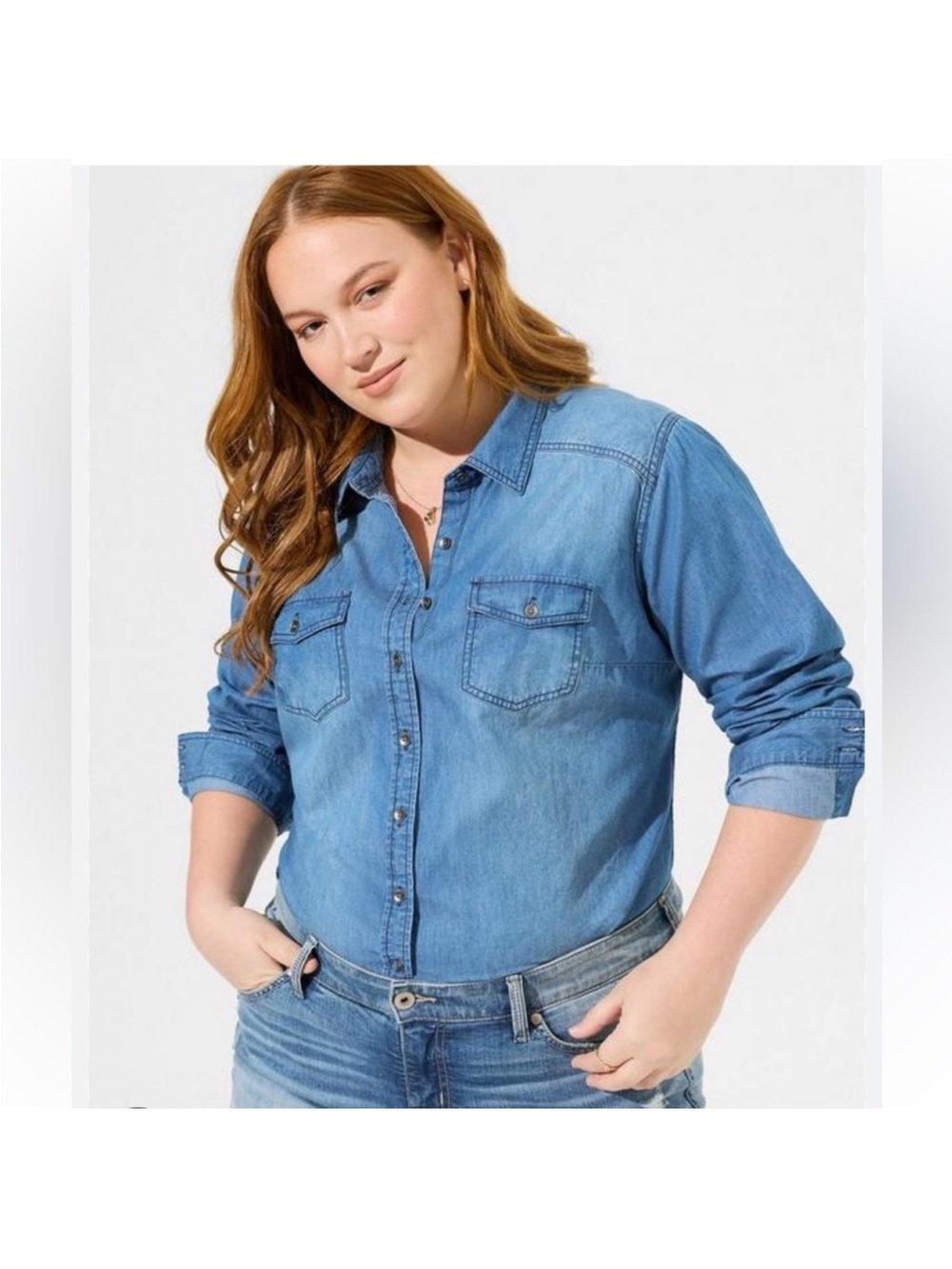 NWT Torrid Classic Denim Button-Up Shirt in Medium Blue